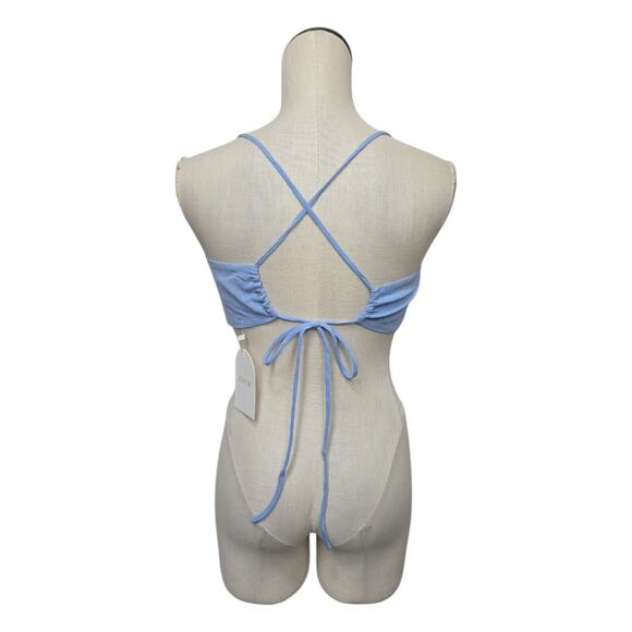 NWT Revolve Rumer the Label Camille Crop Top Size Medium Blue Strappy Ruched - Picture 2 of 8